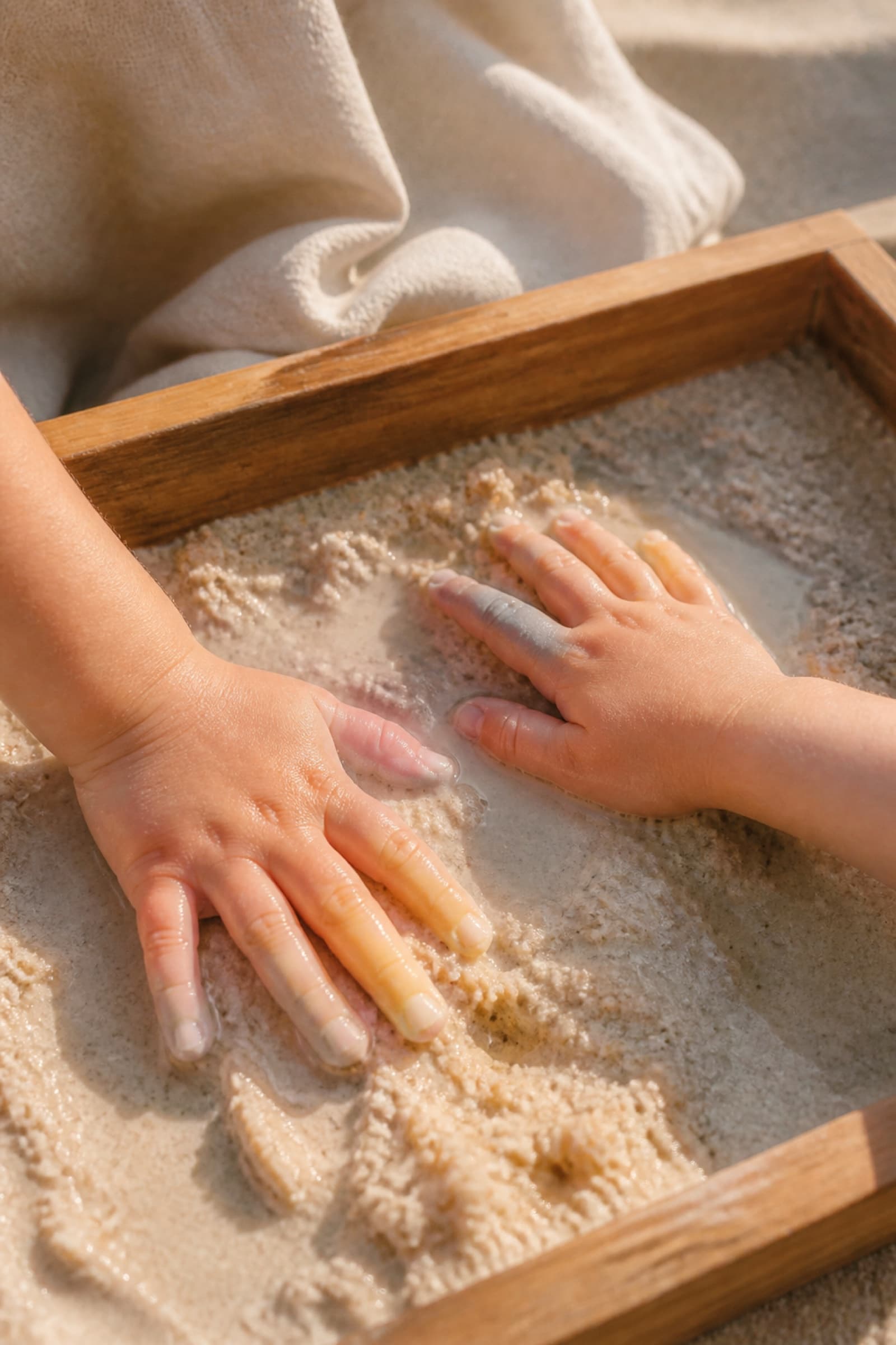 Child’s hands in sensory play with sand